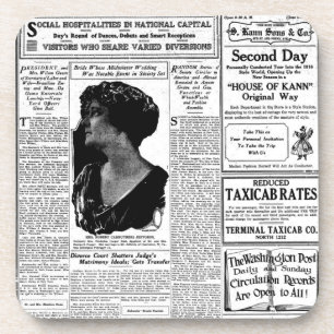 Old black & white newspaper, vintage retro advert coaster