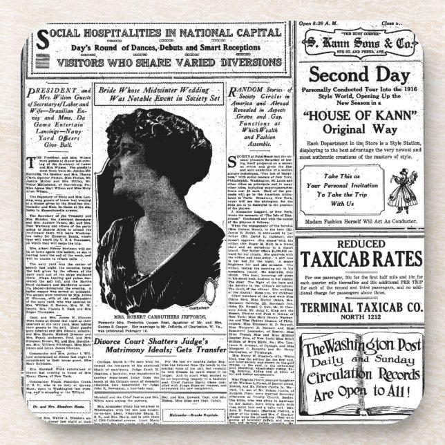 Old black & white newspaper, vintage retro advert coaster (Front)