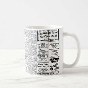 Old black & white newspaper, vintage retro advert coffee mug