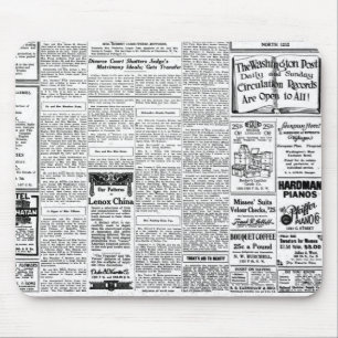 Old black & white newspaper, vintage retro advert mouse pad