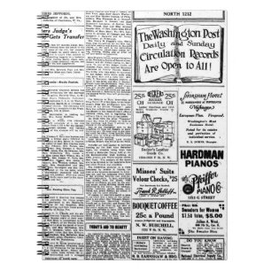 Old black & white newspaper, vintage retro advert notebook