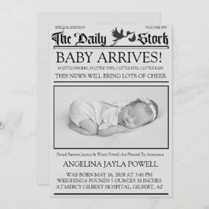 Old Black & White Style Newsletter Birth Announce Invitation