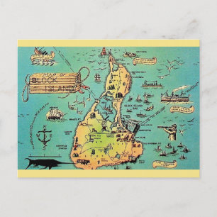 Old Block Island Map Postcard
