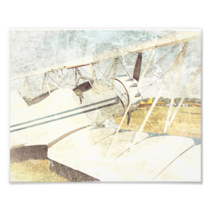 Old Blue and White Antique Biplane Fine Art Photo Print