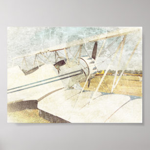 Old Blue Antique Airplane Poster
