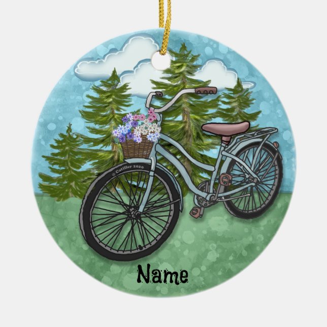 Old Blue Bike Bicycle Ceramic Ornament (Front)