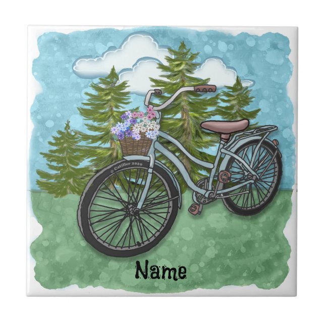Old Blue Bike Bicycle Ceramic Tile (Front)