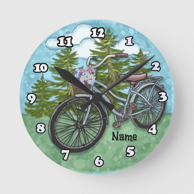 Old Blue Bike Bicycle Round Clock (Front)