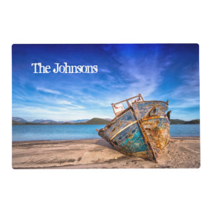 Old Blue Boat by the Seashore Placemat