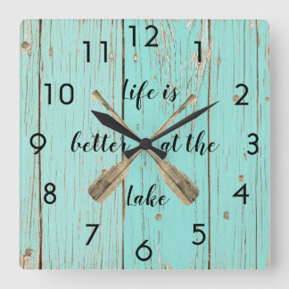 Old Blue Fence Better At The Lake  Oars Square Wall Clock