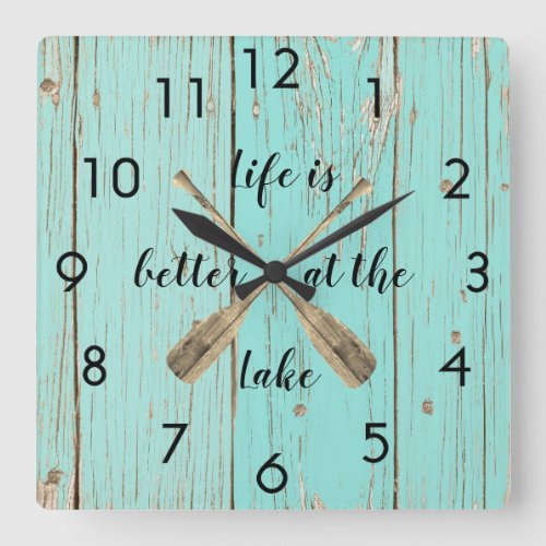 Old Blue Fence Better At The Lake  Oars Square Wall Clock