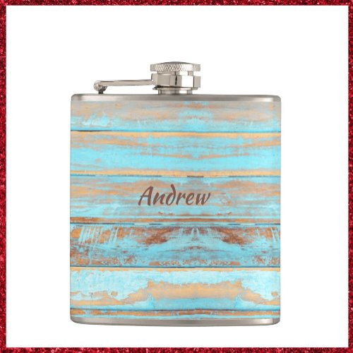 Old Blue Painted Wood Flask