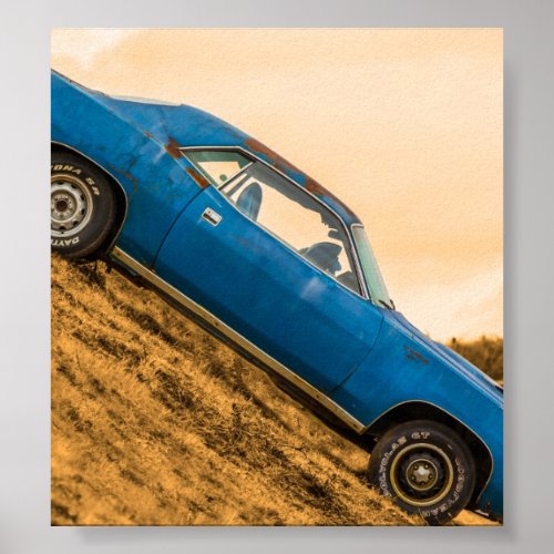 Old Blue Plymouth Barracuda Poster
