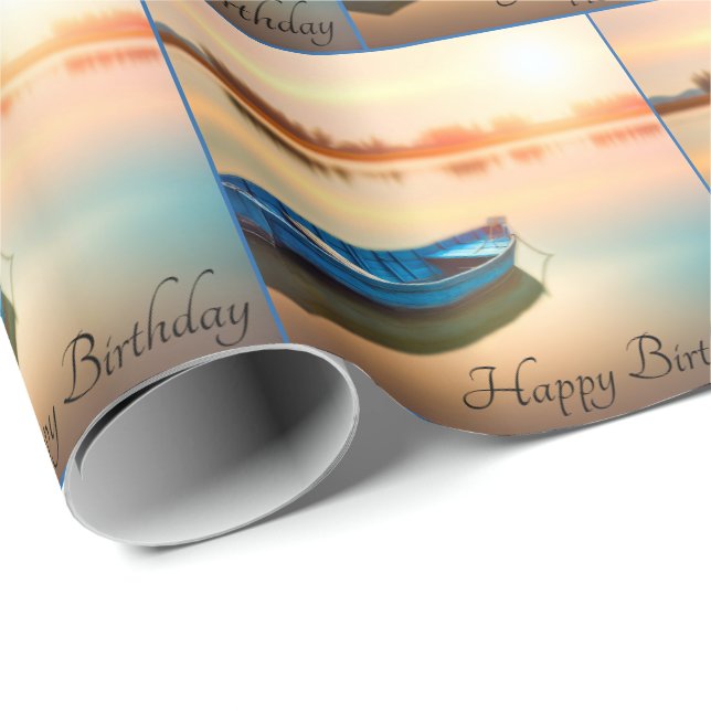 Old Blue Rowboat for Birthday Wrapping Paper (Roll Corner)