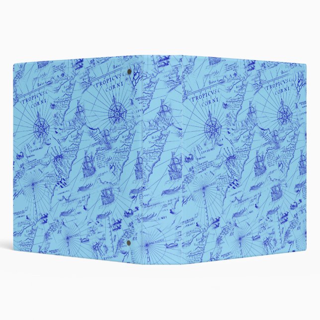 Old blue sea chart ships and compass 3 ring binder (Background)