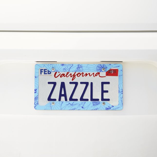 Old blue sea chart ships and compass license plate frame (On Car)