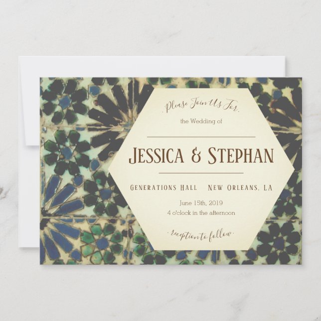 Old Blue Tiles Wedding Invitation (Front)