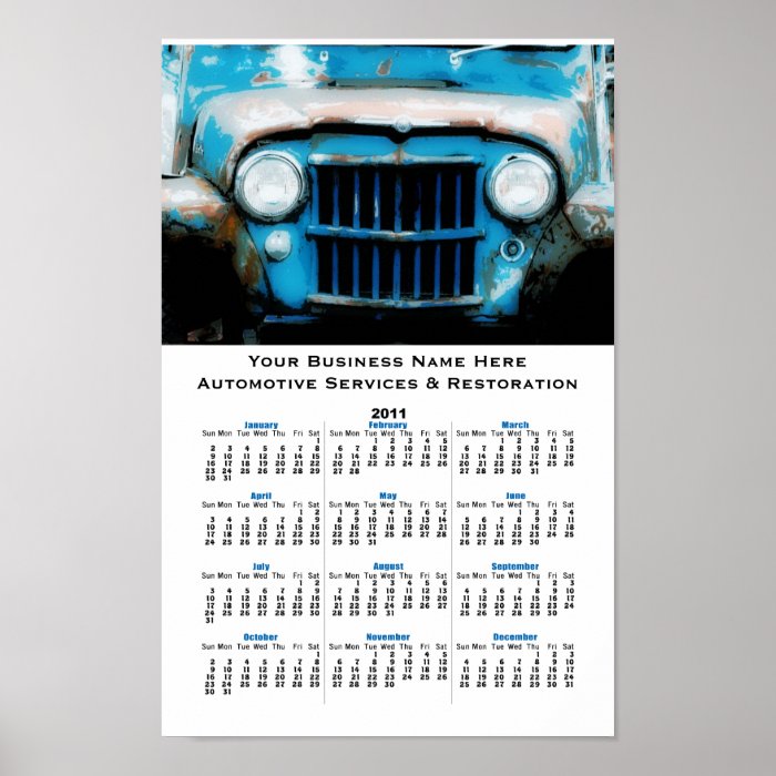 Old Blue  Vintage Car Grille Auto Wall Calendar Print