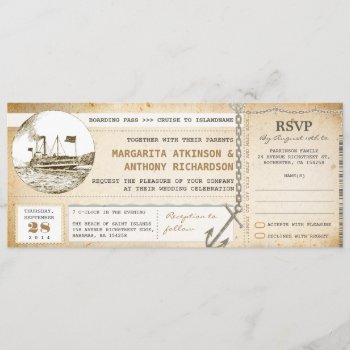 Old Boarding Pass Cruise Wedding Invites With Rsvp by jinaiji at Zazzle
