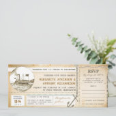 old boarding pass cruise wedding invites with RSVP (Standing Front)