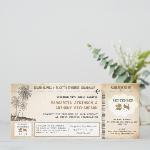 Old Boarding Pass Flight Wedding Invitations 