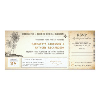 old boarding pass flight wedding invites with RSVP