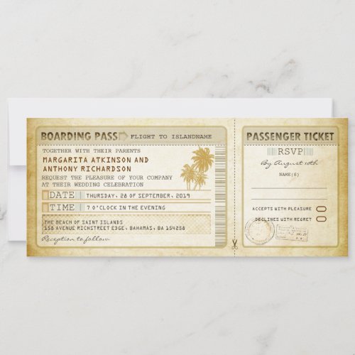 old boarding pass wedding tickets_invites  rsvp invitation