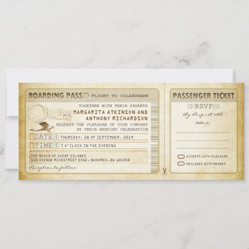 old boarding pass wedding tickets_invites  rsvp invitation