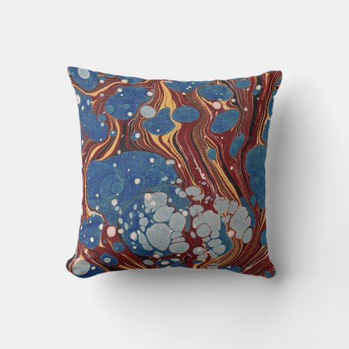 Old Book Blue_Gold Marbling Throw Pillow