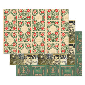 Old Book Covers (Beige & Green) Wrapping Paper Sheets