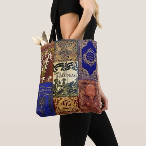 Old Book Covers Blue  Burgundy Tote Bag