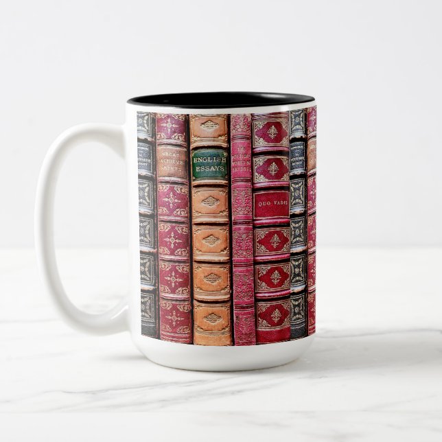 Old Book Library Quo Vadis Two-Tone Coffee Mug (Left)