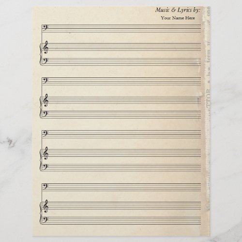 Old Book Page Blank Sheet Music Bass Clef