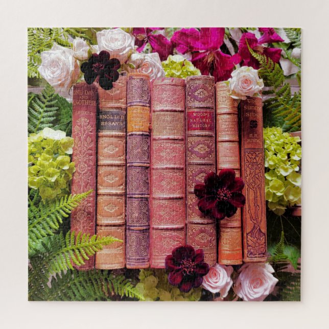 Old Book Spines & Roses Jigsaw Puzzle (Vertical)
