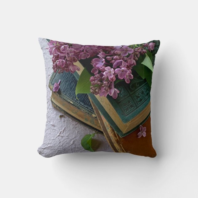 Old books and lilacs throw pillow (Front)