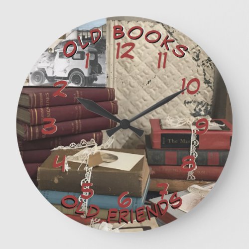 Old Books and Memories Large Clock