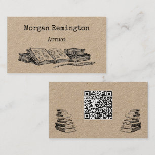 Old Books and Quill Author Writer Librarian QR Business Card