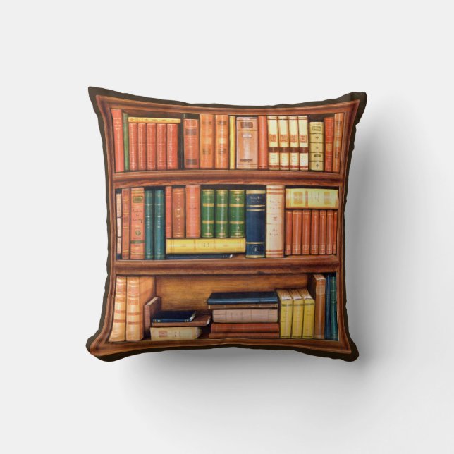 Old Books Antique Library Bookshelf Pillow (Front)