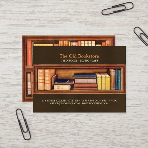 Customizable Old Books Bookstore Library business card