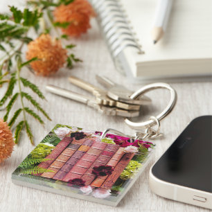 Old Books & Burgundy Blooms Keychain