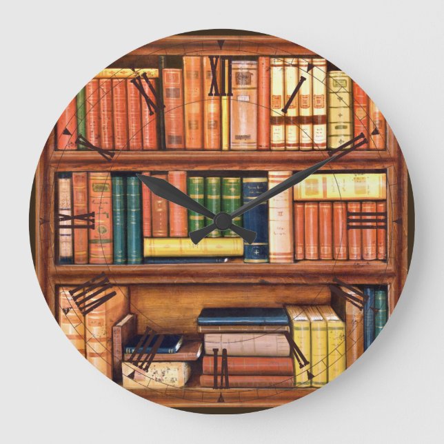 Old Books Library Bookshelf Roman Wall Clock (Front)