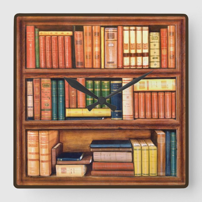 Old Books Library Bookshelf Wall Clock (Front)