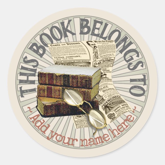 Old Books & Spectacles Bookplate Sticker (Front)