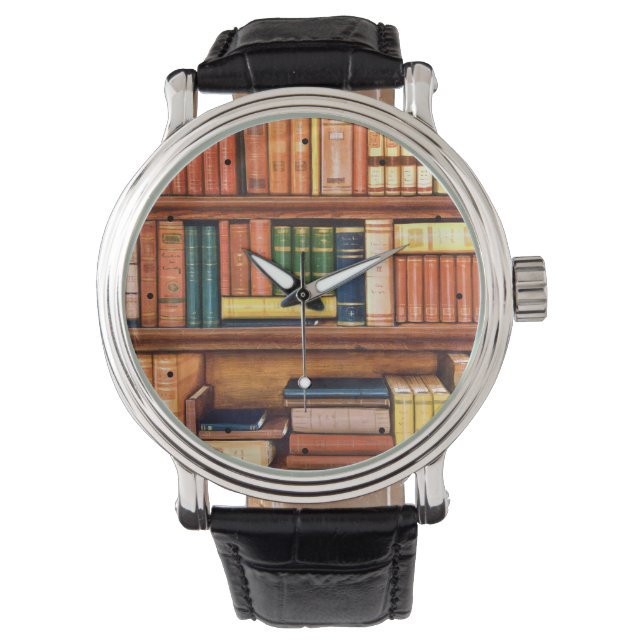 Old Books Vintage Library Bookshelf Watch (Front)