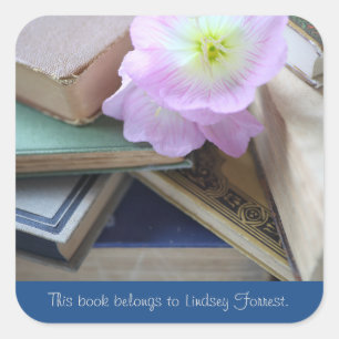 Old books with primroses bookplate