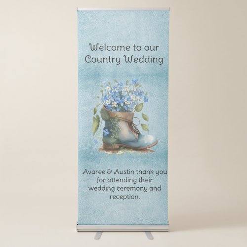 Old Boot Filled With Blue Flowers Wedding Welcome  Retractable Banner