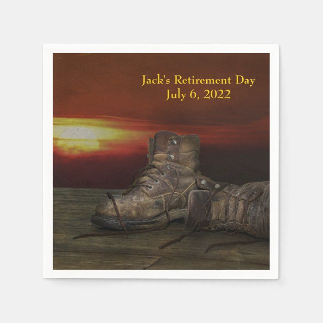 old boots and sunset for Retirement Party Paper Napkins (Front)