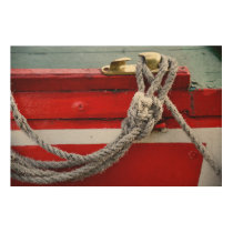 Old Bow Ropes On Brass Cleat On Canal Boat Wood Wall Art