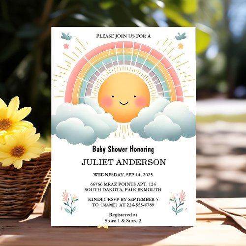 Old Boy Pink Unique Sky Cloud Sunshine Baby Shower Invitation