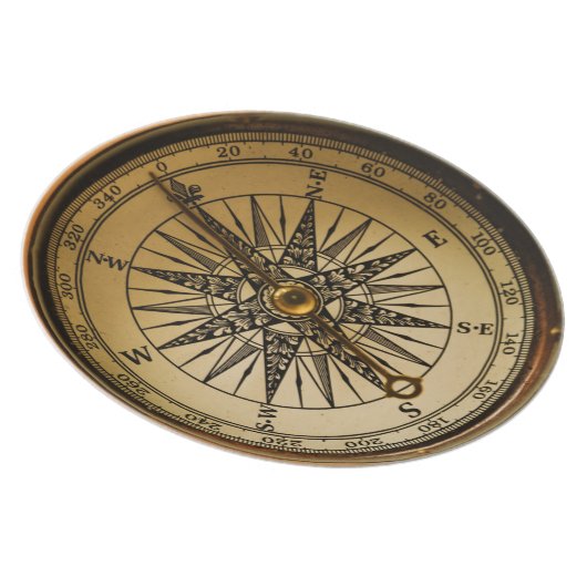 Old Brass Compass Steampunk Victorian-style Plate (Right Side)